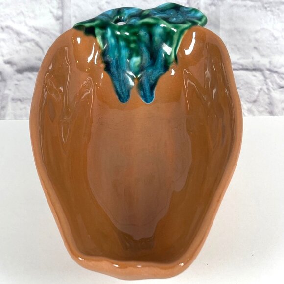 Terracotta Bowl Handcrafted Ceramic Southwest Chili Pepper Green Glaze Vintage - Picture 3 of 11